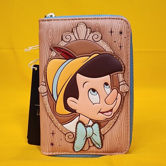 Loungefly Disney Pinocchio Cameo Portrait Wood Grain Zip Around Wallet NEW - Picture 1 of 14